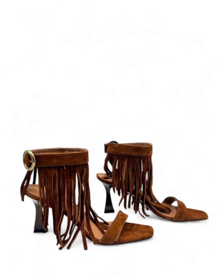 Sandalo Frange Camoscio Cuoio