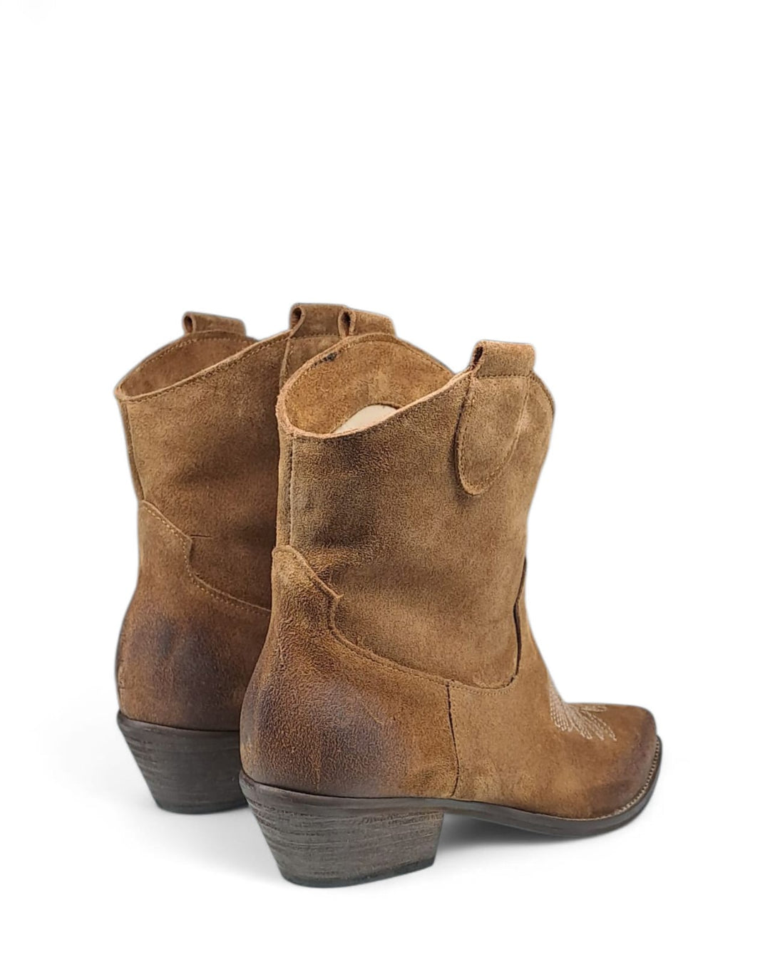 Texano Dallas Basso Ricamo Camoscio Cuoio