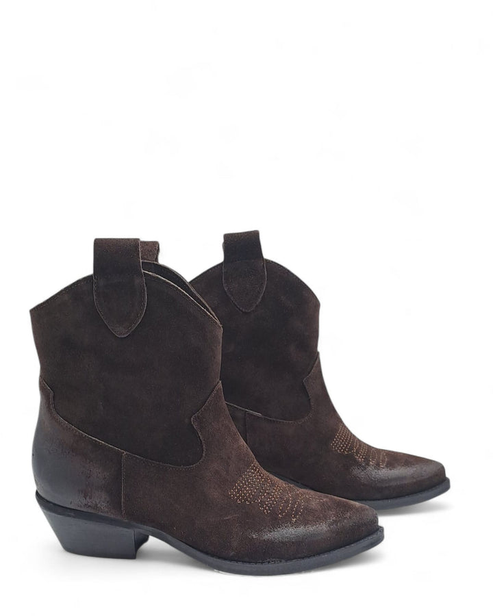 Texano Dallas Basso Ricamo Camoscio Testa di  Moro