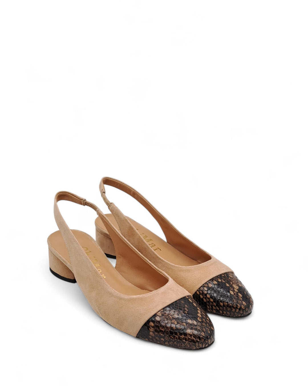 Slingback  Bicolor Pitone Biscuit  / Camoscio Legno