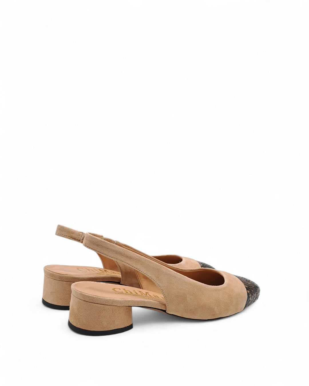 Slingback  Bicolor Pitone Biscuit  / Camoscio Legno