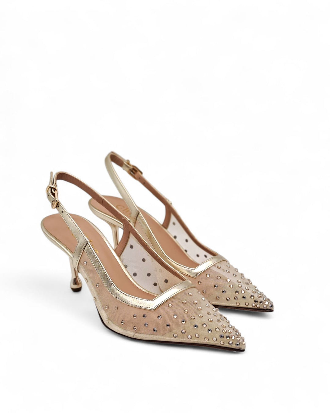 Slingback Priscilla Rete  Laminato Platino