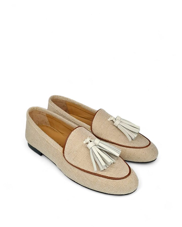 Mocassino Nappine Rafia Beige