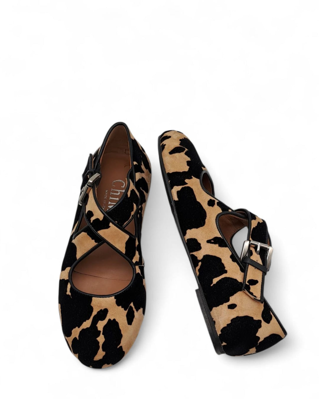 Ballerina Incrocio Camoscio Floccato Mucca Legno