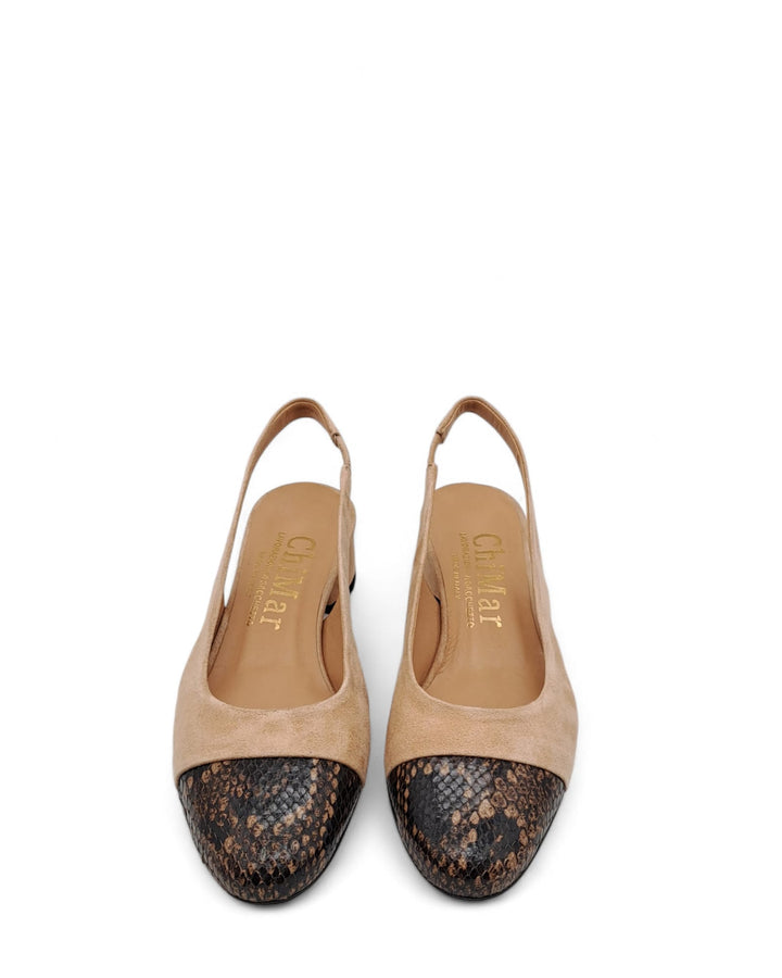 Slingback  Bicolor Pitone Biscuit  / Camoscio Legno