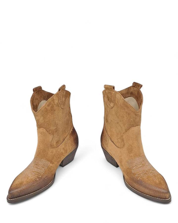 Texano Dallas Basso Ricamo Camoscio Cuoio