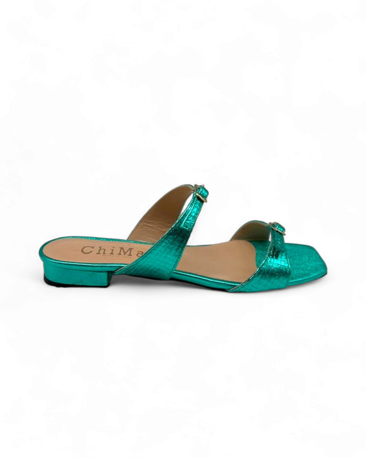 Sandalo due fibbiette T. 2 cm Verde