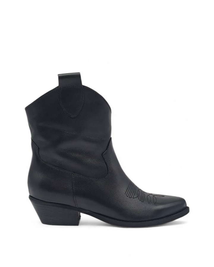 Texano Dallas Basso Ricamo Vitello  Nero