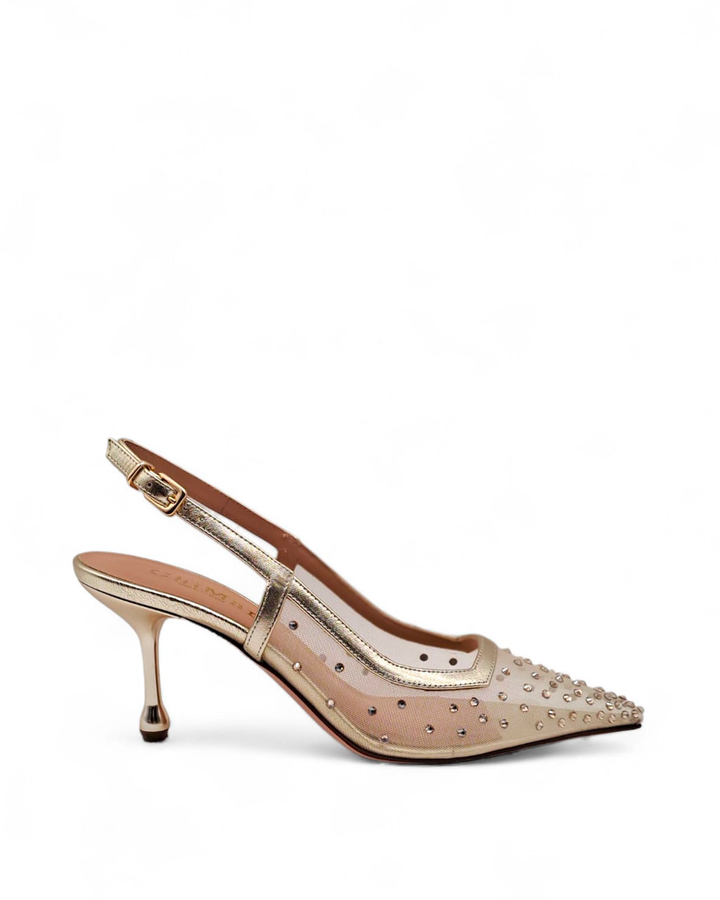 Slingback Priscilla Rete  Laminato Platino