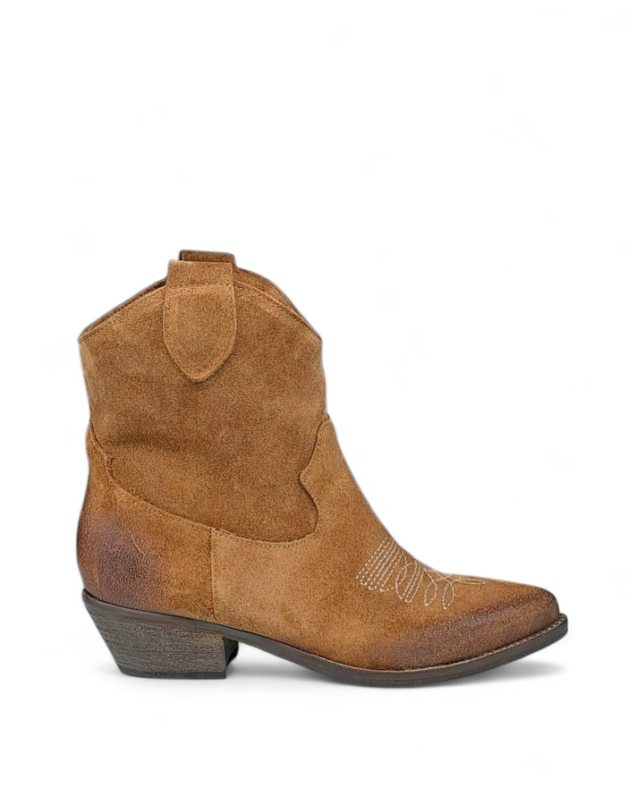 Texano Dallas Basso Ricamo Camoscio Cuoio