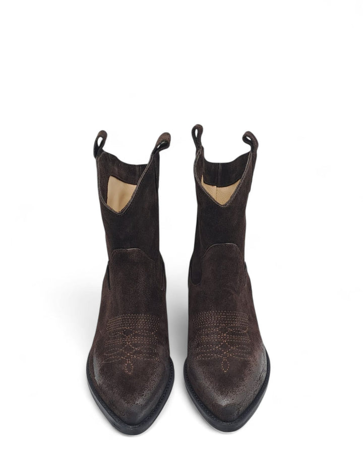 Texano Dallas Basso Ricamo Camoscio Testa di  Moro