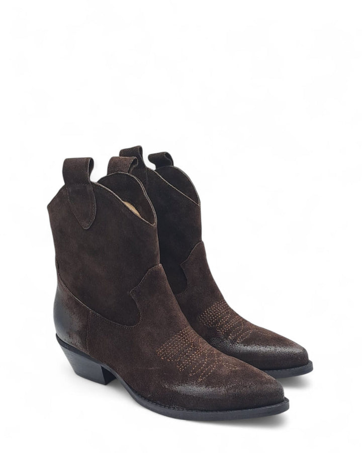 Texano Dallas Basso Ricamo Camoscio Testa di  Moro