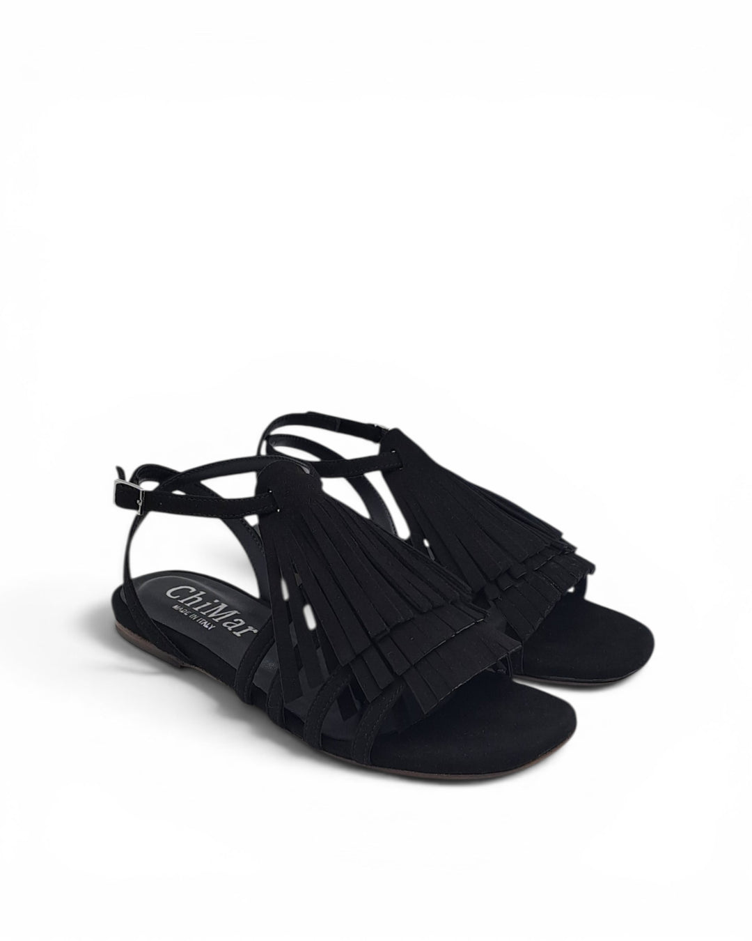 Sandalo Brera Frange Camoscio Nero