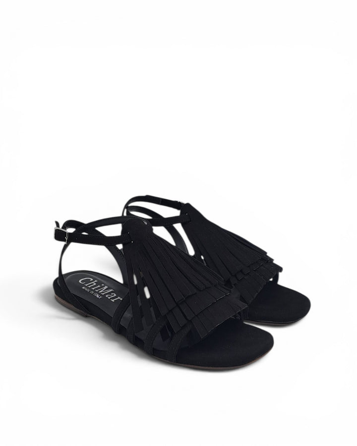 Sandalo Brera Frange Camoscio Nero