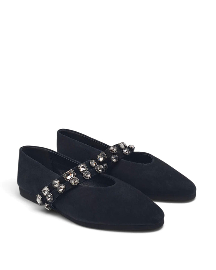 Mary Jane Silvia Black Rhinestone