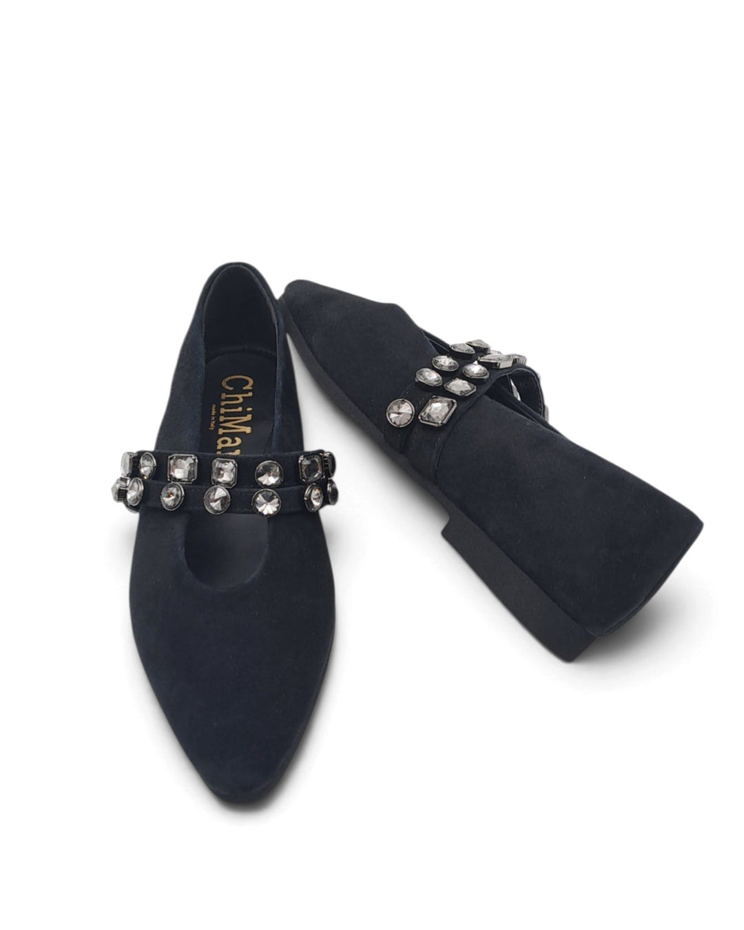 Mary Jane Silvia Black Rhinestone