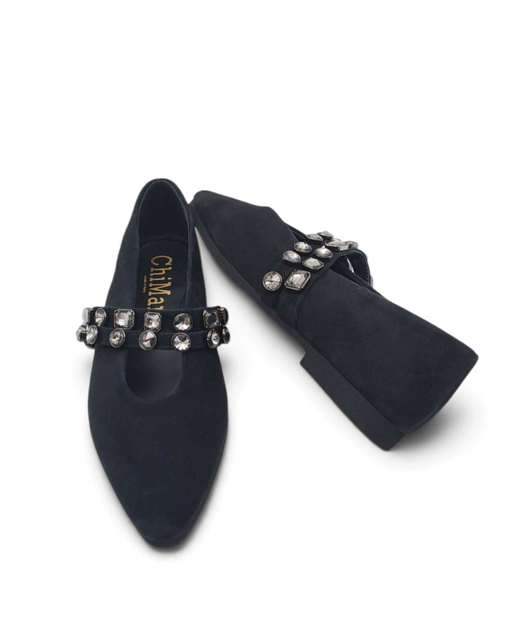 Mary Jane Silvia Black Rhinestone