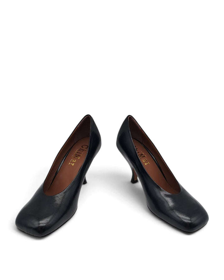 Naomi Black Leather Pumps