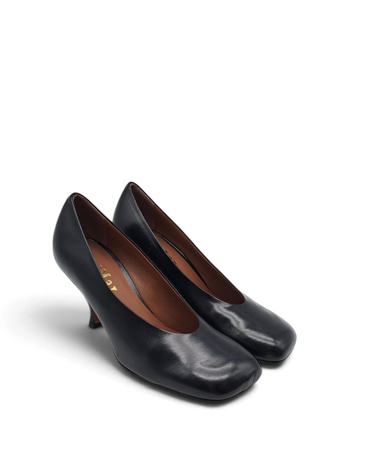Naomi Black Leather Pumps