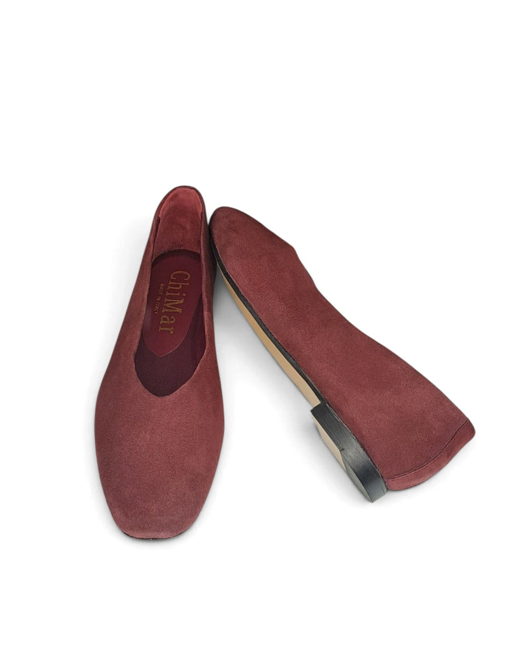 Burgundy velvet V-shaped ballerina