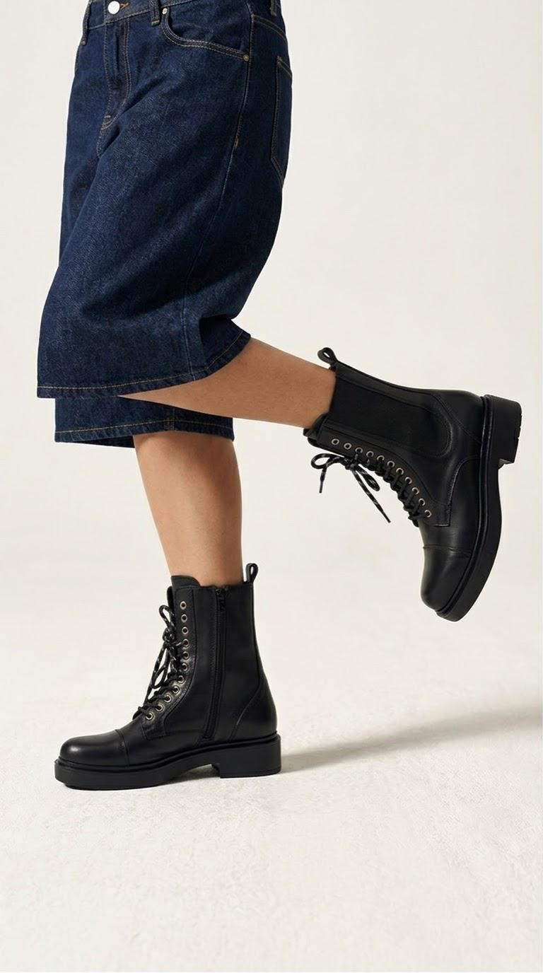 Black Calfskin Combat Boots