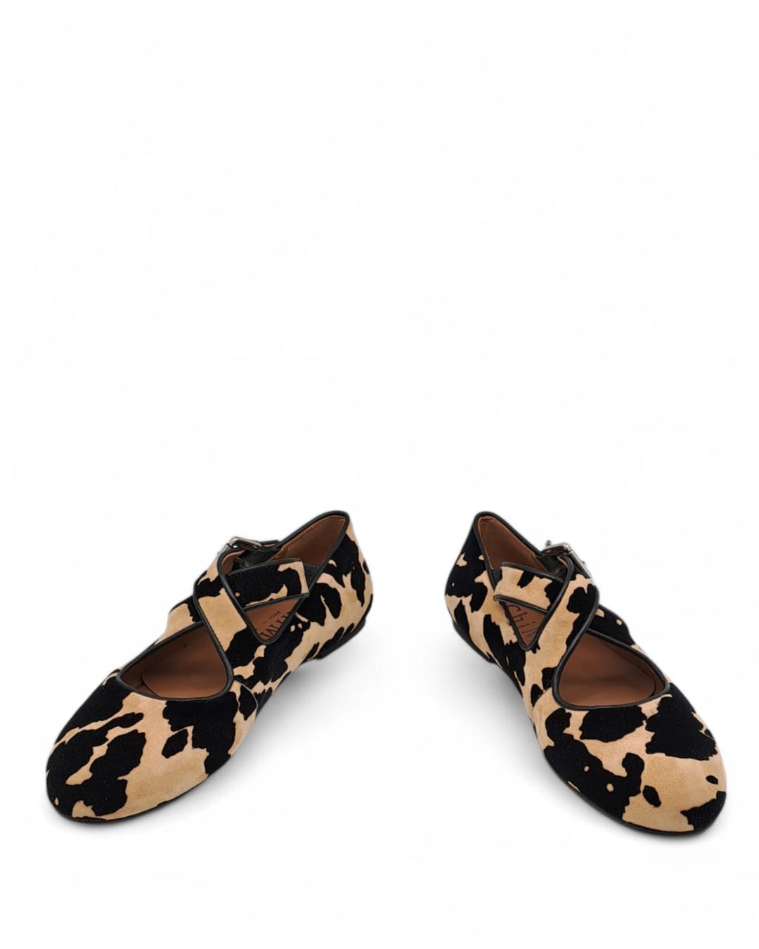 Ballerina Incrocio Camoscio Floccato Mucca Legno