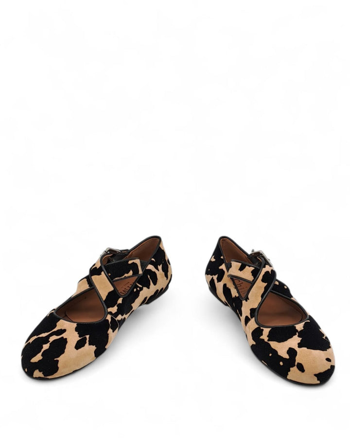 Ballerina Incrocio Camoscio Floccato Mucca Legno