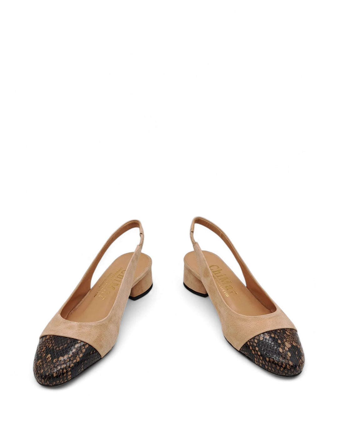 Slingback  Bicolor Pitone Biscuit  / Camoscio Legno