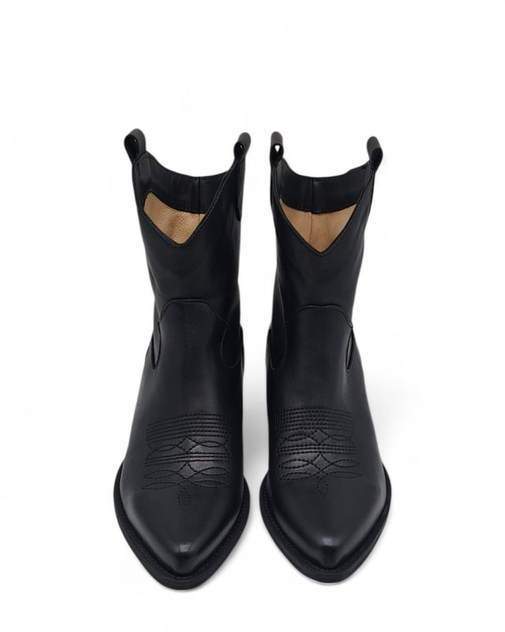 Texano Dallas Basso Ricamo Vitello  Nero