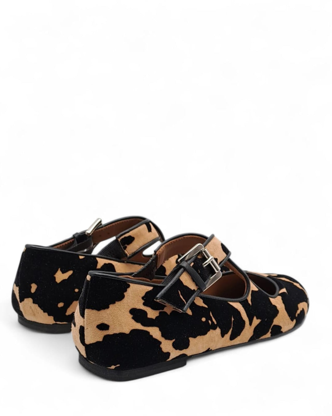 Ballerina Incrocio Camoscio Floccato Mucca Legno