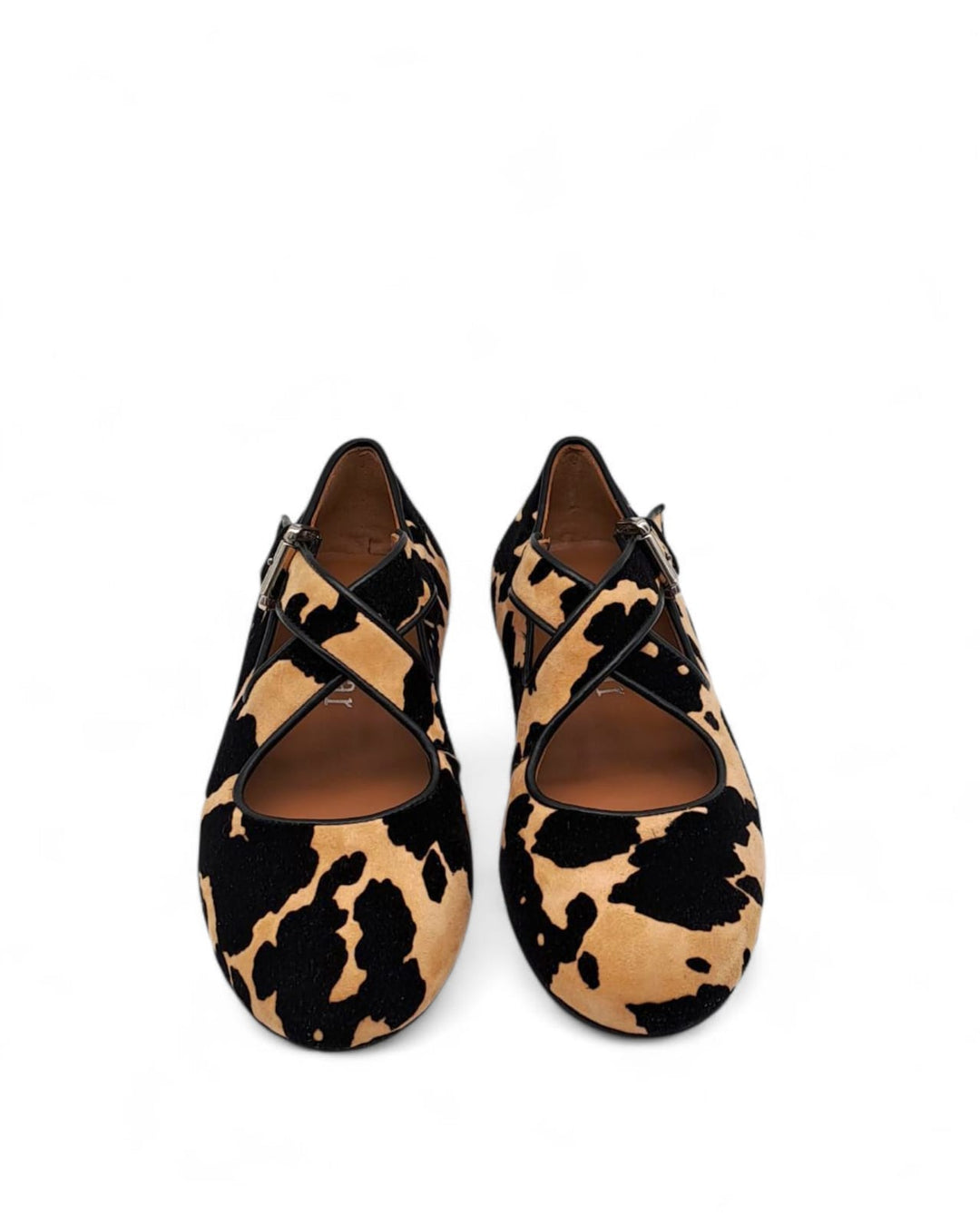 Ballerina Incrocio Camoscio Floccato Mucca Legno