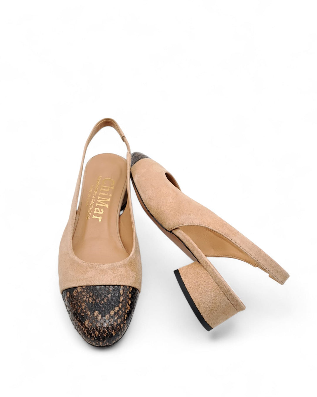 Slingback  Bicolor Pitone Biscuit  / Camoscio Legno
