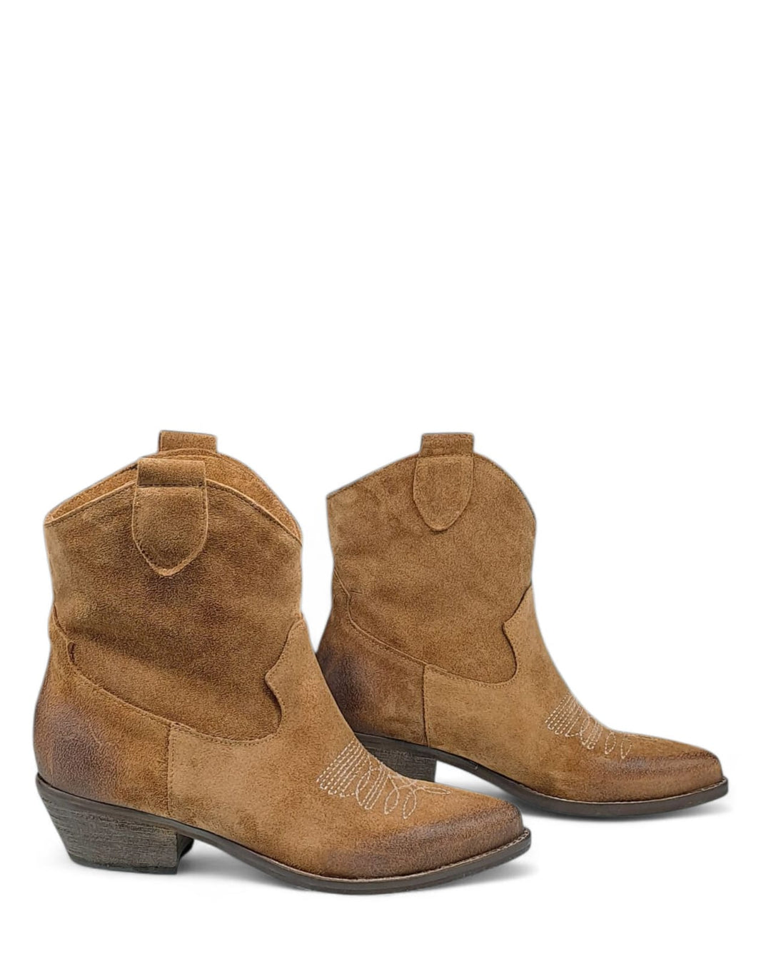 Texano Dallas Basso Ricamo Camoscio Cuoio