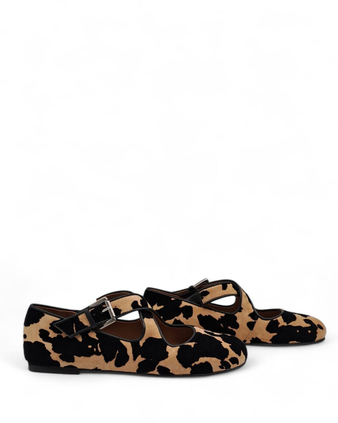 Ballerina Incrocio Camoscio Floccato Mucca Legno