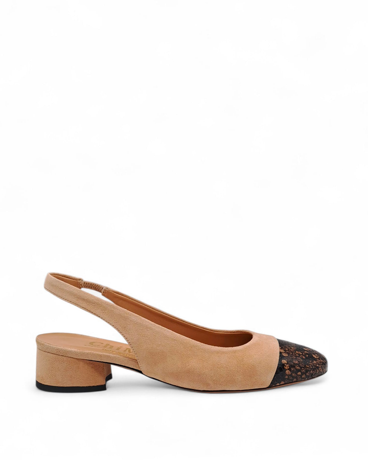 Slingback  Bicolor Pitone Biscuit  / Camoscio Legno
